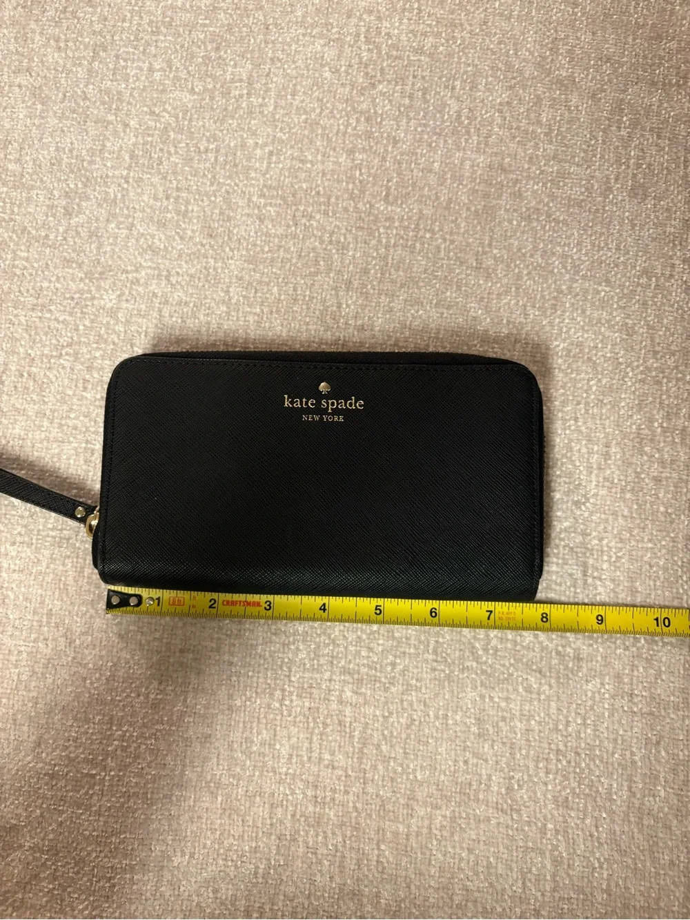 kate spade Black Zip-Around Wallet with Gold Logo